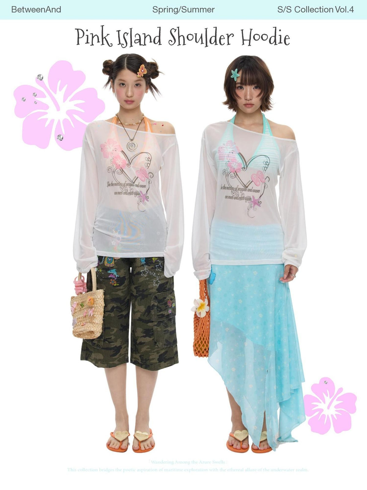 BETWEENAND Pink Wave Floral Asymmetric Printed Women&