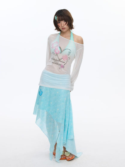 BETWEENAND Pink Wave Floral Asymmetric Printed Women&