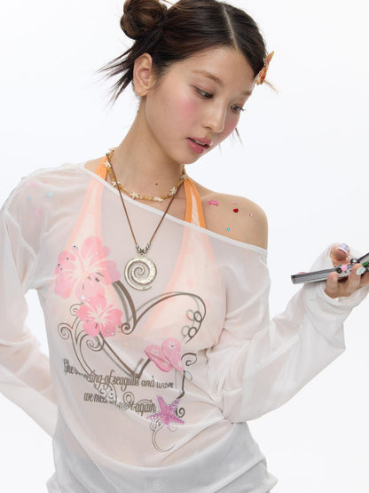 BETWEENAND Pink Wave Floral Asymmetric Printed Women&