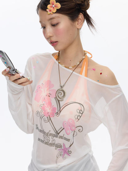 BETWEENAND Pink Wave Floral Asymmetric Printed Women&