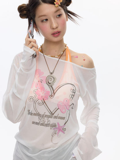 BETWEENAND Pink Wave Floral Asymmetric Printed Women&