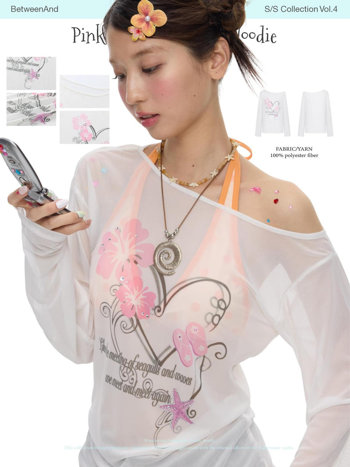 BETWEENAND Pink Wave Floral Asymmetric Printed Women&