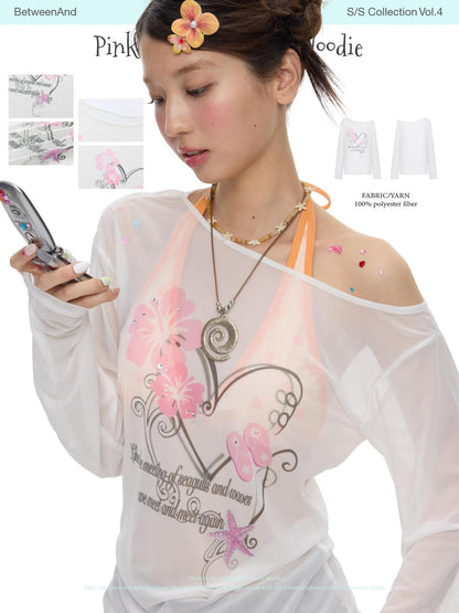 BETWEENAND Pink Wave Floral Asymmetric Printed Women&