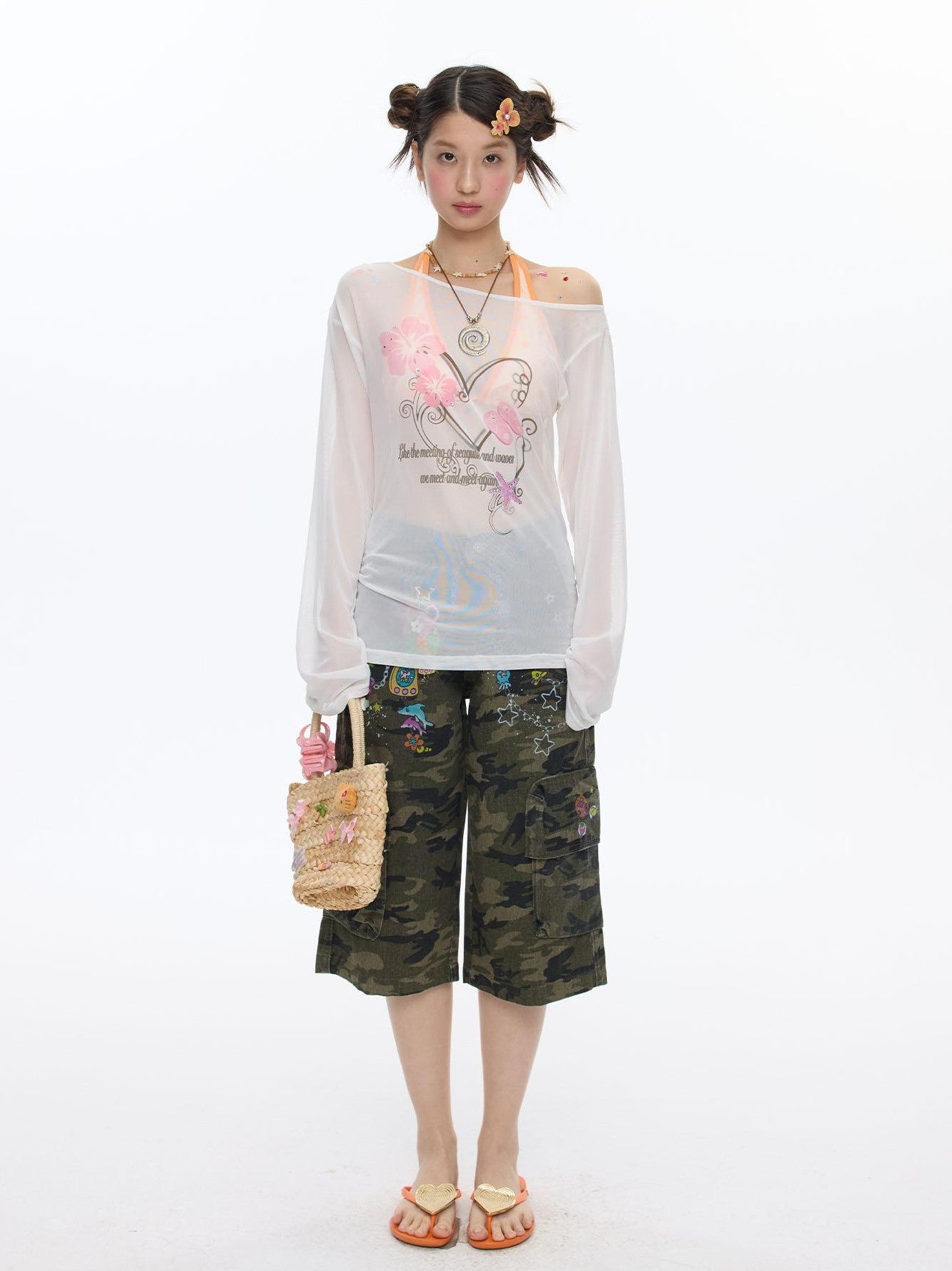 BETWEENAND Pink Wave Floral Asymmetric Printed Women&