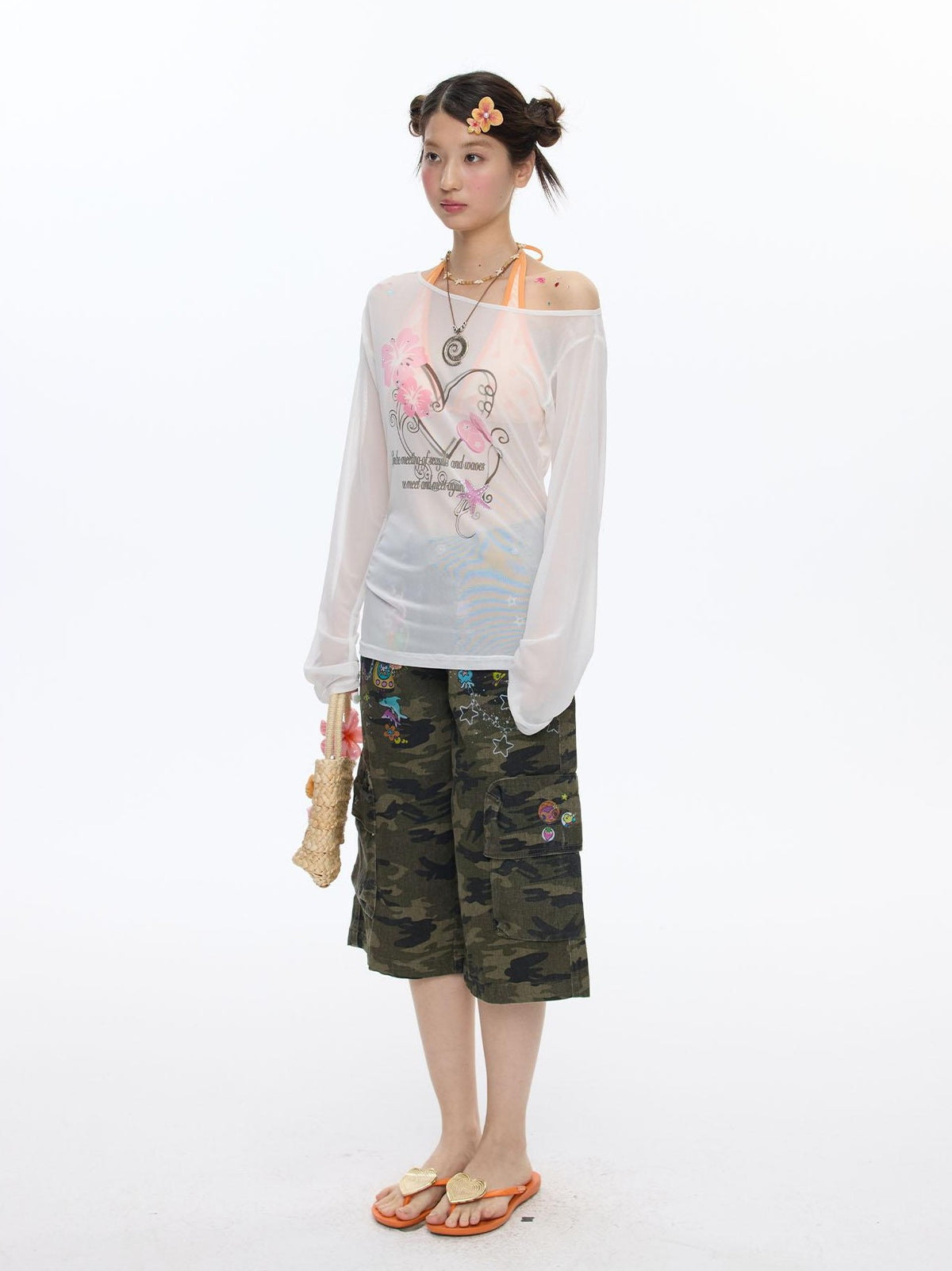 BETWEENAND Pink Wave Floral Asymmetric Printed Women&