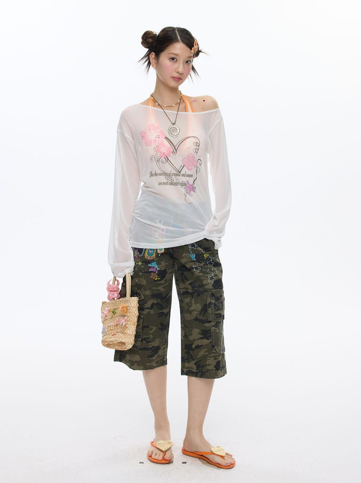 BETWEENAND Pink Wave Floral Asymmetric Printed Women&