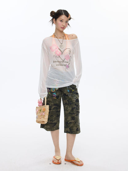 BETWEENAND Pink Wave Floral Asymmetric Printed Women&