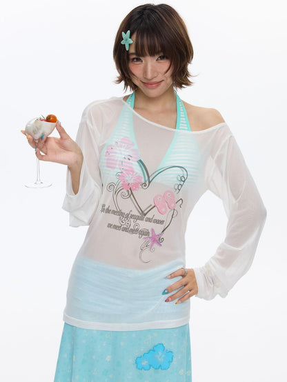 BETWEENAND Pink Wave Floral Asymmetric Printed Women&