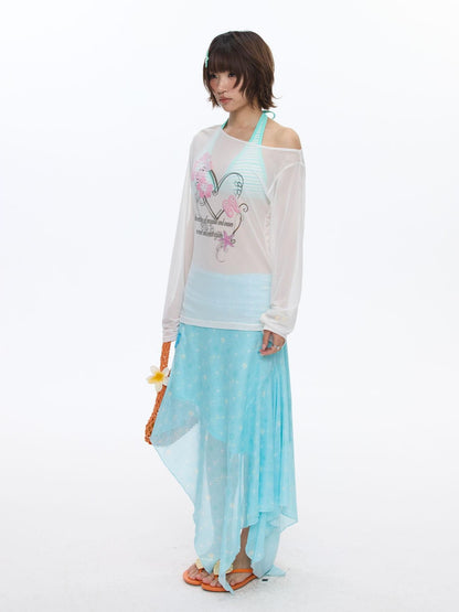 BETWEENAND Pink Wave Floral Asymmetric Printed Women&