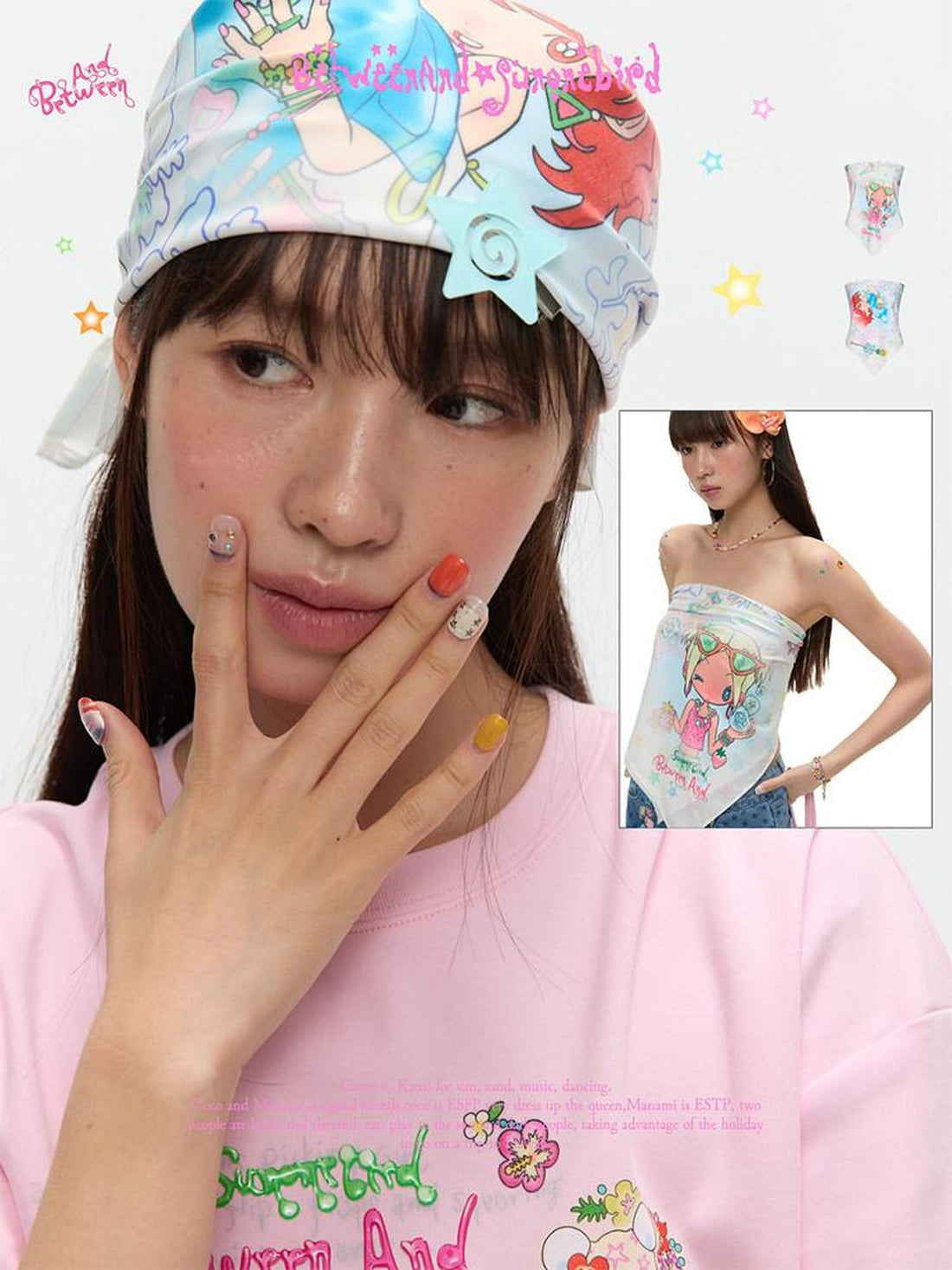 BETWEENAND Playful Illustration All Over Print Square Scarf Women&