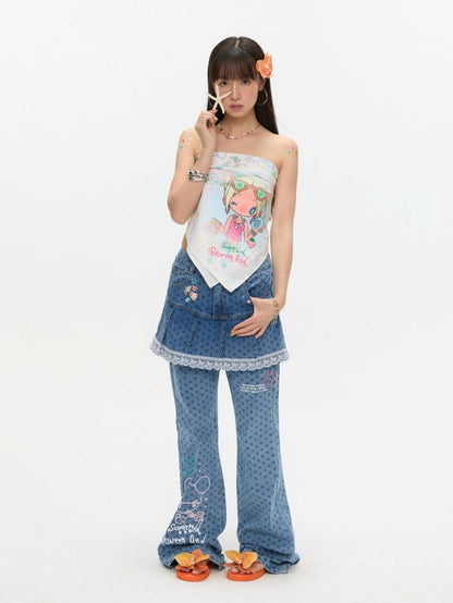 BETWEENAND Playful Illustration All Over Print Square Scarf Women&