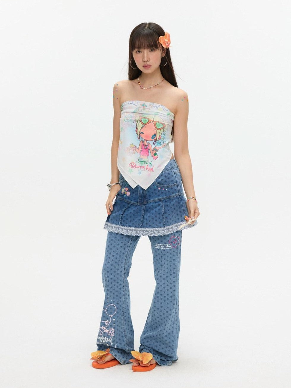 BETWEENAND Playful Illustration All Over Print Square Scarf Women&