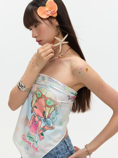 BETWEENAND Playful Illustration All Over Print Square Scarf Women&