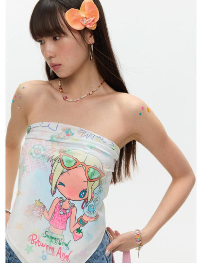 BETWEENAND Playful Illustration All Over Print Square Scarf Women&