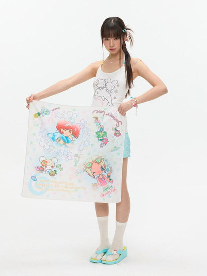 BETWEENAND Playful Illustration All Over Print Square Scarf Women&