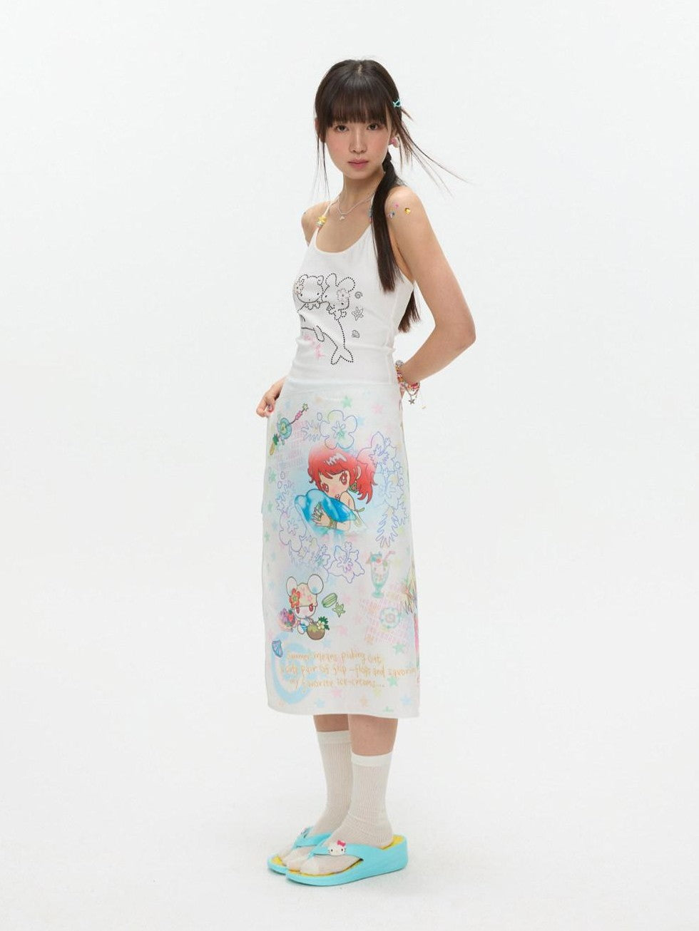 BETWEENAND Playful Illustration All Over Print Square Scarf Women&