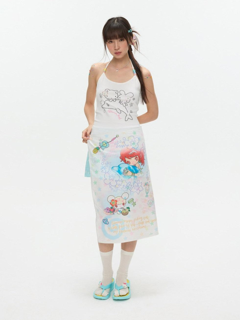 BETWEENAND Playful Illustration All Over Print Square Scarf Women&