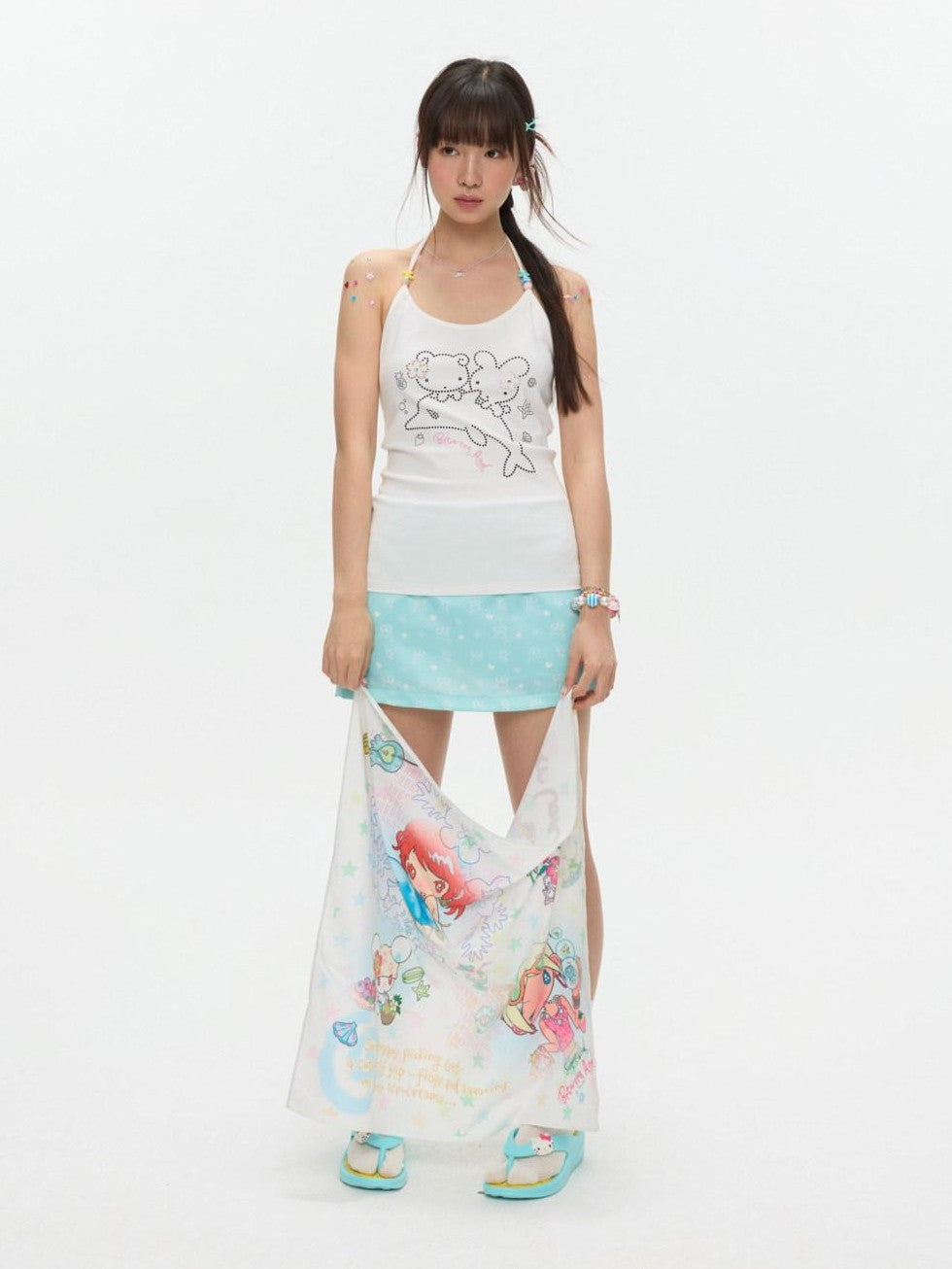 BETWEENAND Playful Illustration All Over Print Square Scarf Women&