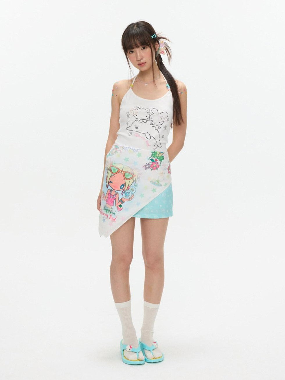 BETWEENAND Playful Illustration All Over Print Square Scarf Women&