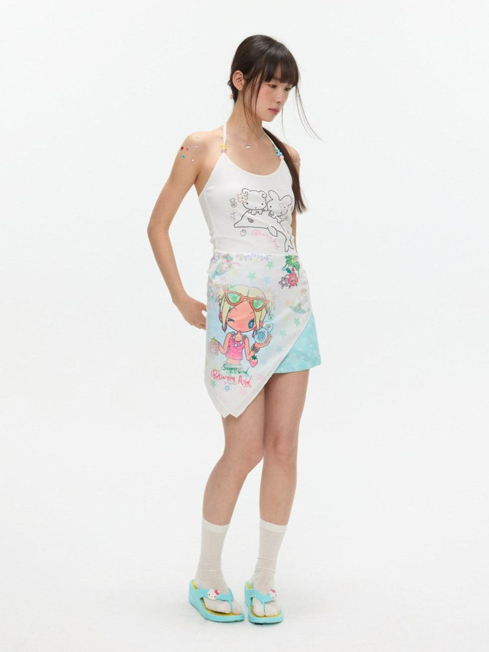 BETWEENAND Playful Illustration All Over Print Square Scarf Women&