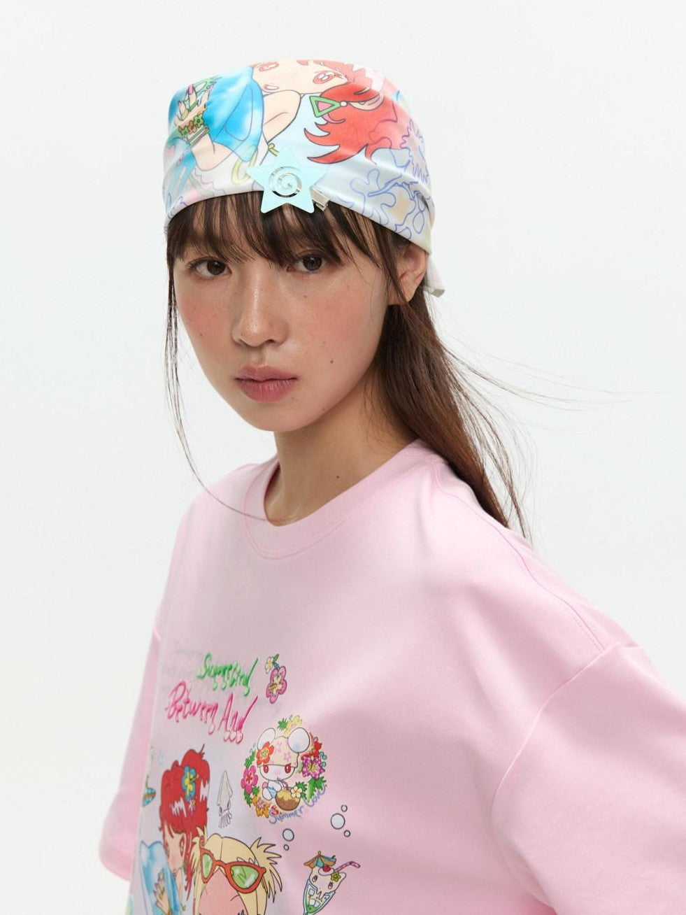 BETWEENAND Playful Illustration All Over Print Square Scarf Women&