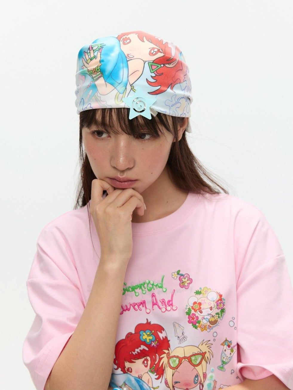 BETWEENAND Playful Illustration All Over Print Square Scarf Women&