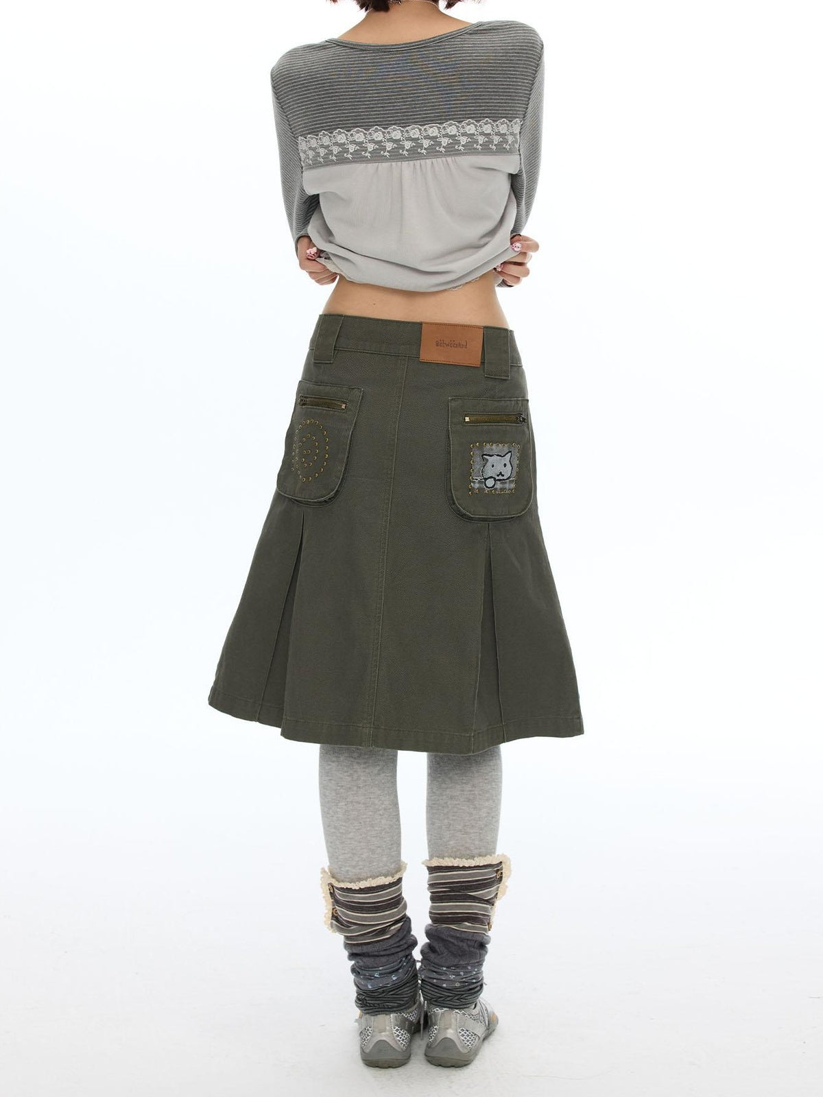BETWEENAND Pleated Print Loose Fit A Line Women&