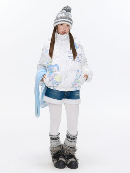 BETWEENAND Polka Dot Embroidered Fleece Patchwork High Waisted Women&