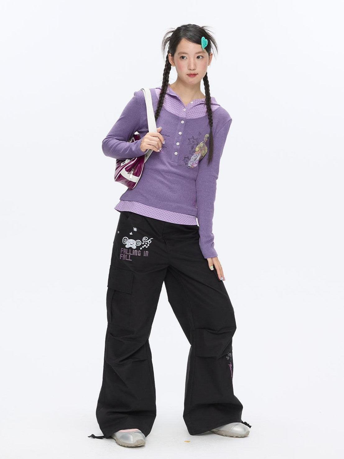 BETWEENAND Polka Dot Patchwork Hooded Layered Loose Women&