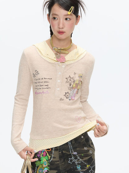 BETWEENAND Polka Dot Patchwork Hooded Layered Loose Women&