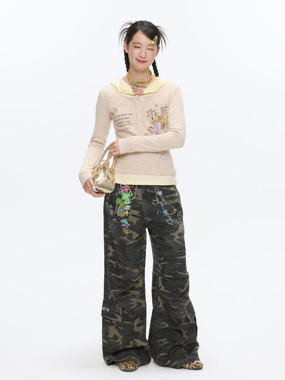 BETWEENAND Polka Dot Patchwork Hooded Layered Loose Women&