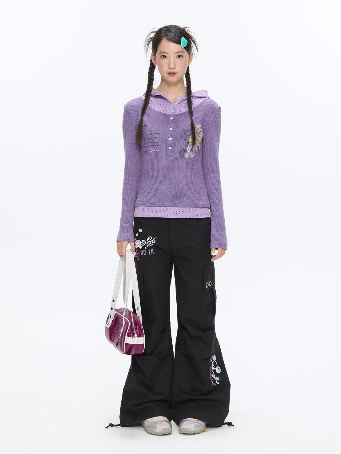 BETWEENAND Polka Dot Patchwork Hooded Layered Loose Women&