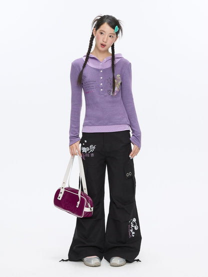 BETWEENAND Polka Dot Patchwork Hooded Layered Loose Women&
