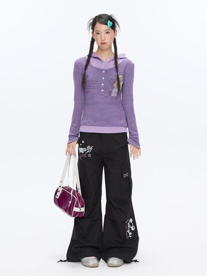 BETWEENAND Polka Dot Patchwork Hooded Layered Loose Women&