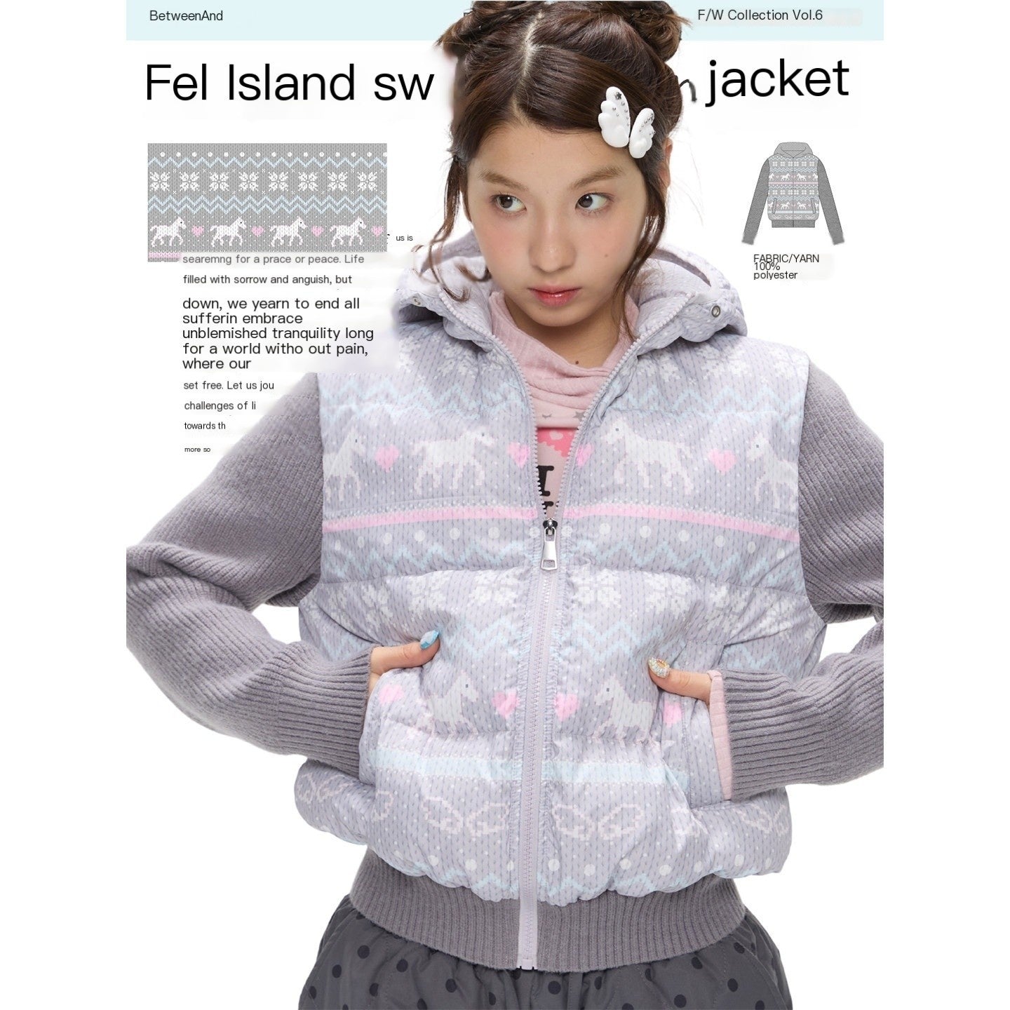 BETWEENAND_Polka_Dot_Print_Knit_Hooded_90_White_Duck_Down_Women&