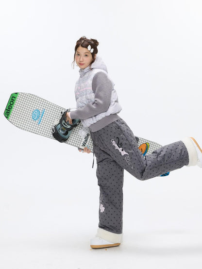 BETWEENAND Polka Dot Print Knit Hooded 90 White Duck Down Women&