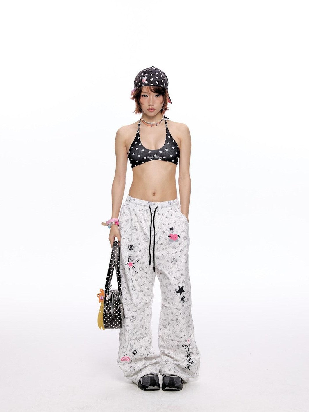 BETWEENAND Polka Dot Wing Tie Neck Women&
