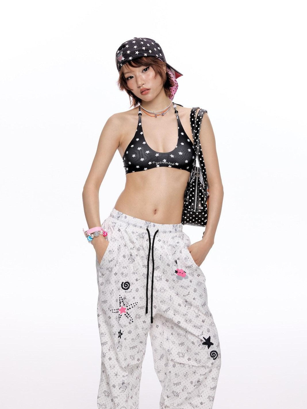 BETWEENAND Polka Dot Wing Tie Neck Women&