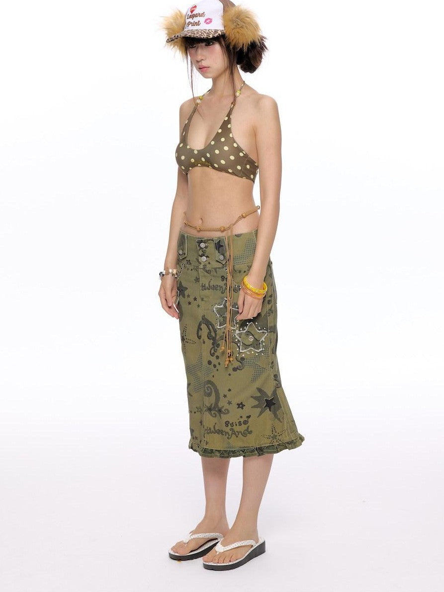BETWEENAND Polka Dot Wing Tie Neck Women&
