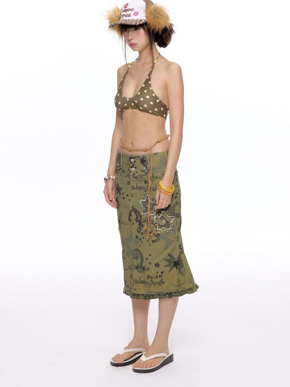 BETWEENAND Polka Dot Wing Tie Neck Women&