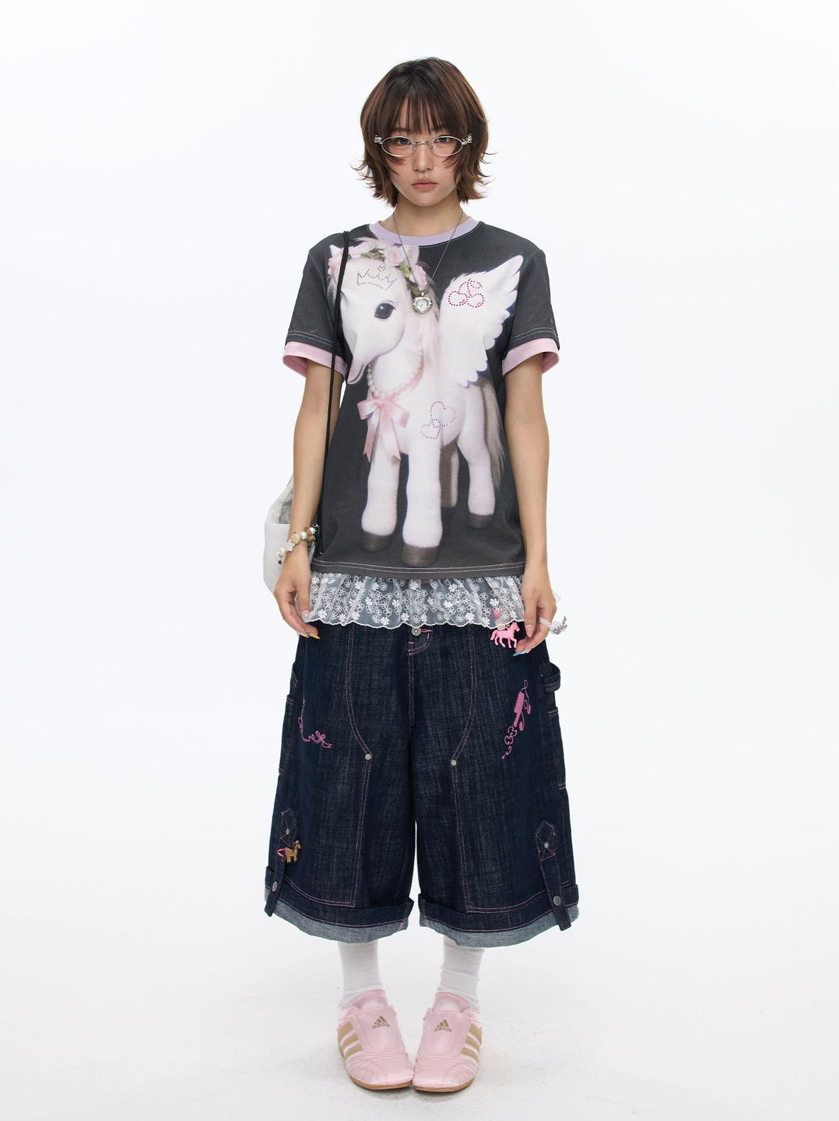 BETWEENAND Purple Pony Print Patchwork Women&