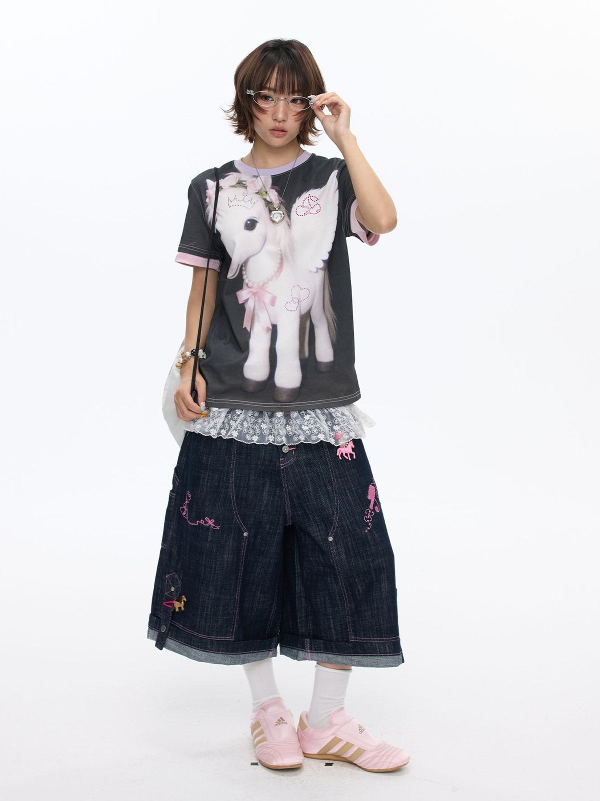 BETWEENAND Purple Pony Print Patchwork Women&