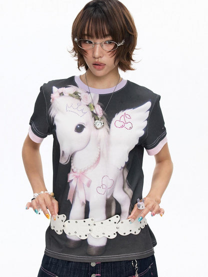 BETWEENAND Purple Pony Print Patchwork Women&