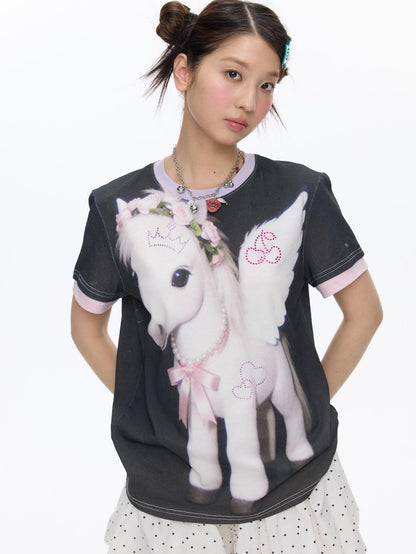 BETWEENAND Purple Pony Print Patchwork Women&