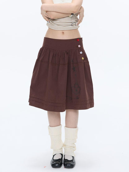 BETWEENAND Red Brown Heart Lock Vine Print High Waist Women&