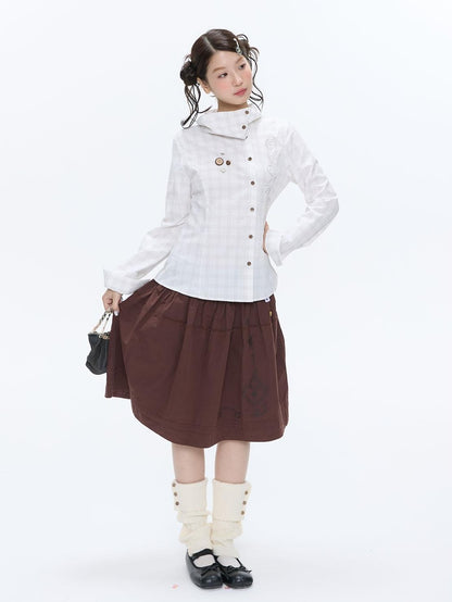 BETWEENAND Red Brown Heart Lock Vine Print High Waist Women&