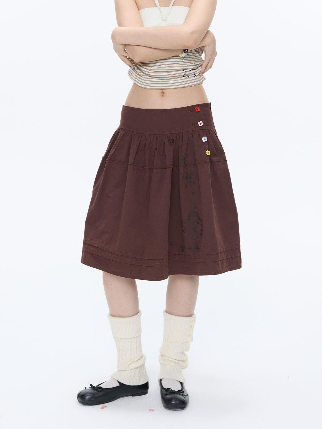 BETWEENAND Red Brown Heart Lock Vine Print High Waist Women&