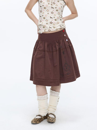 BETWEENAND Red Brown Heart Lock Vine Print High Waist Women&