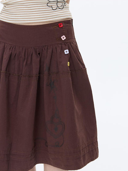 BETWEENAND Red Brown Heart Lock Vine Print High Waist Women&
