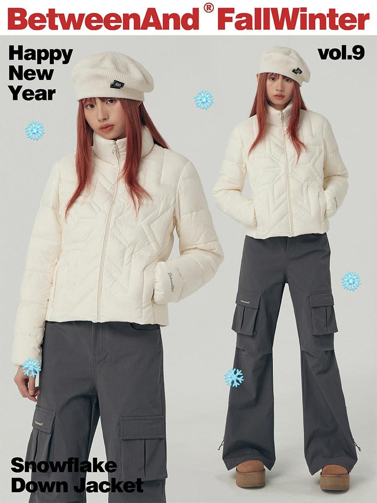 BETWEENAND Reflective Snowflake Print Quilted Women&
